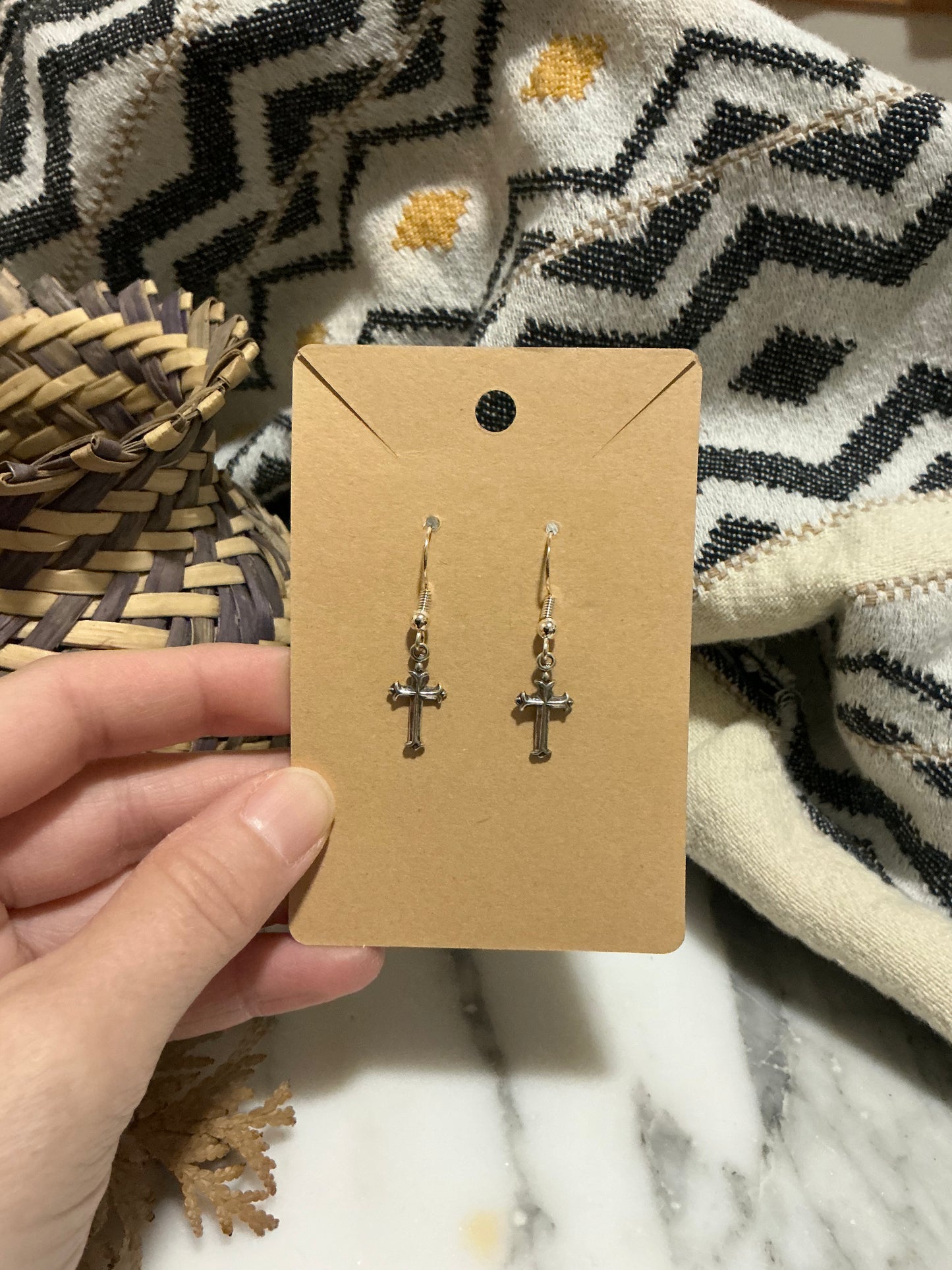 Sterling Silver Cross Hook Earrings