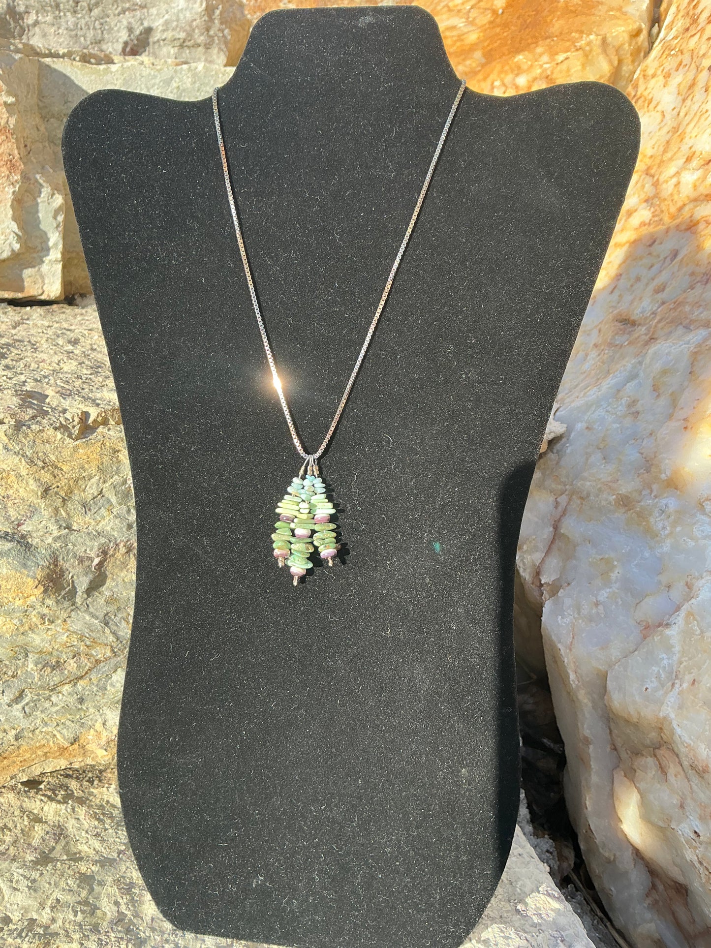 15 inch Sterling Silver Necklace with Triple Stacked Pendant