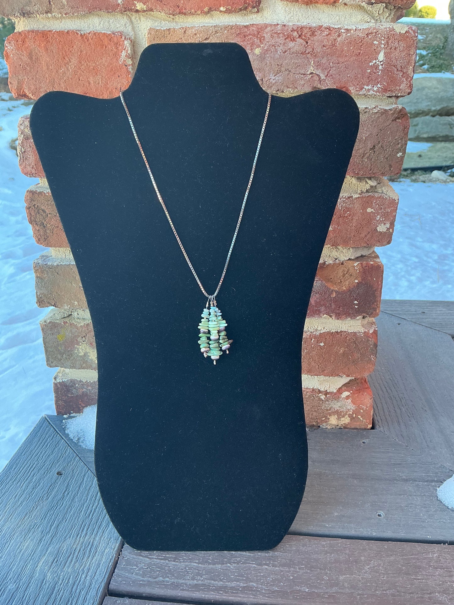 15 inch Sterling Silver Necklace with Triple Stacked Pendant