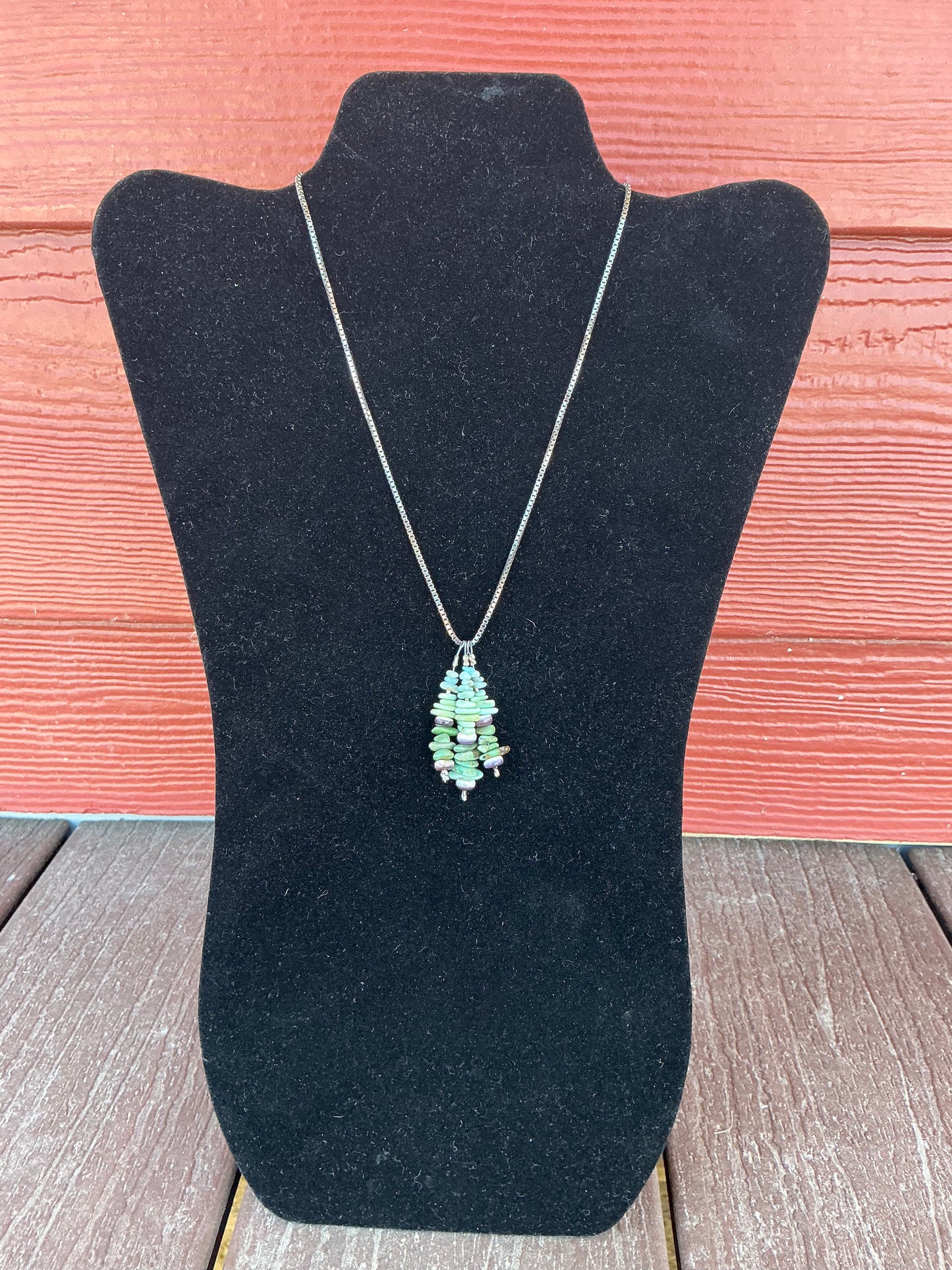 15 inch Sterling Silver Necklace with Triple Stacked Pendant