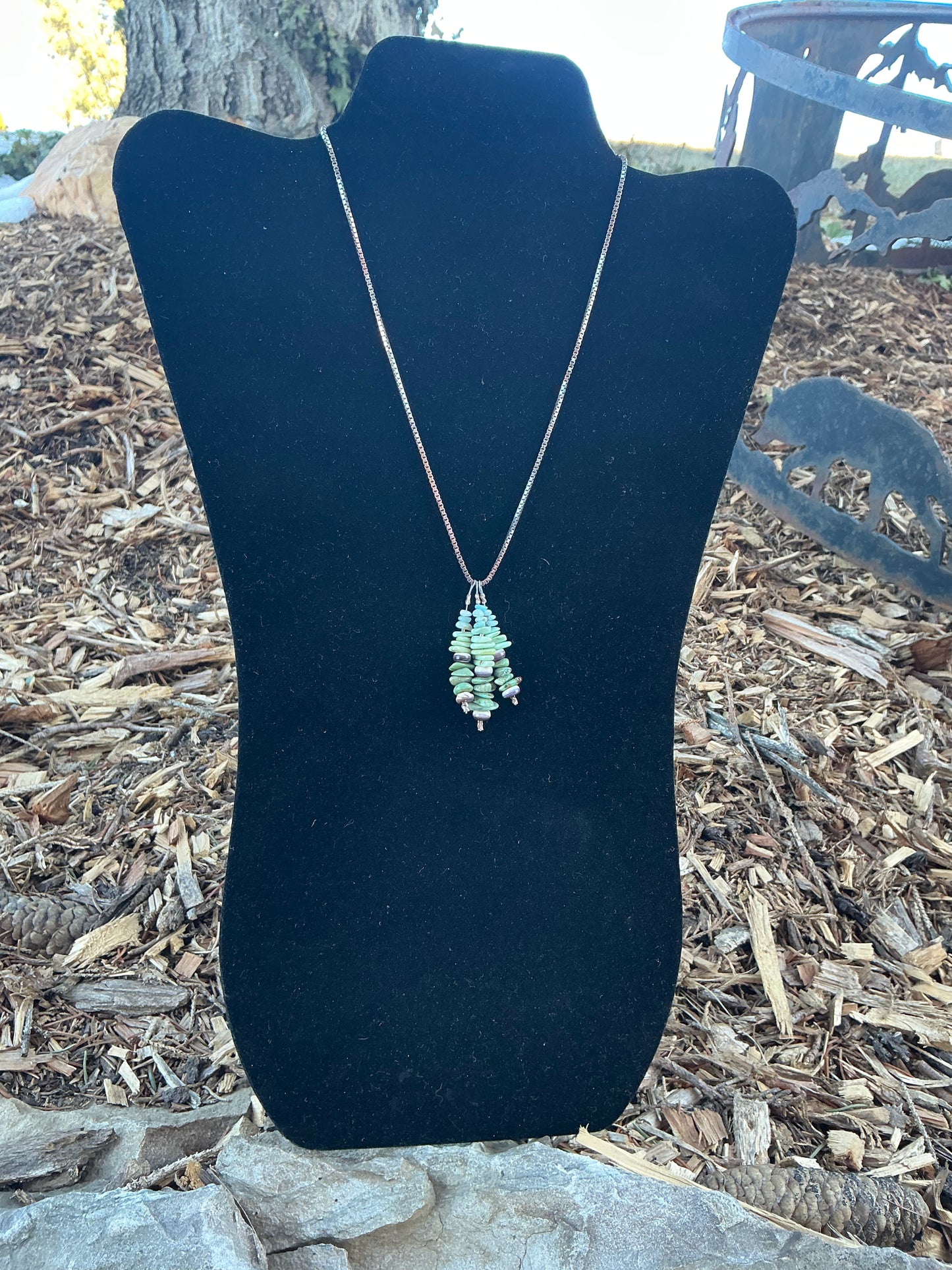 15 inch Sterling Silver Necklace with Triple Stacked Pendant