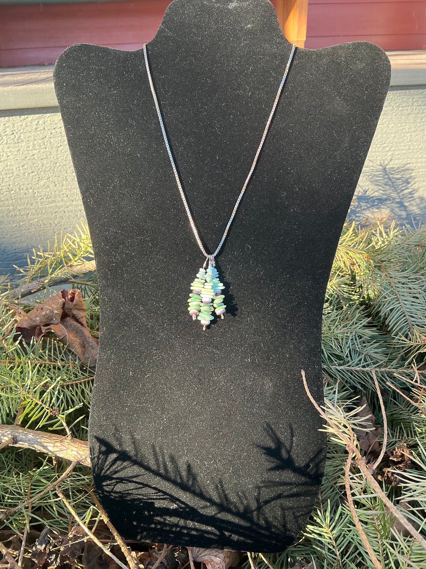 15 inch Sterling Silver Necklace with Triple Stacked Pendant