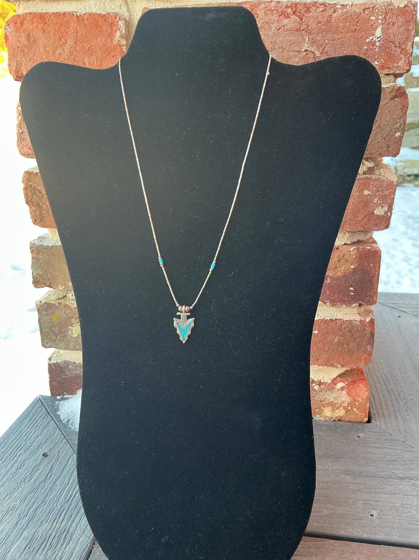 16 inch Sterling Silver Necklace with Turquoise Arrowhead Pendant