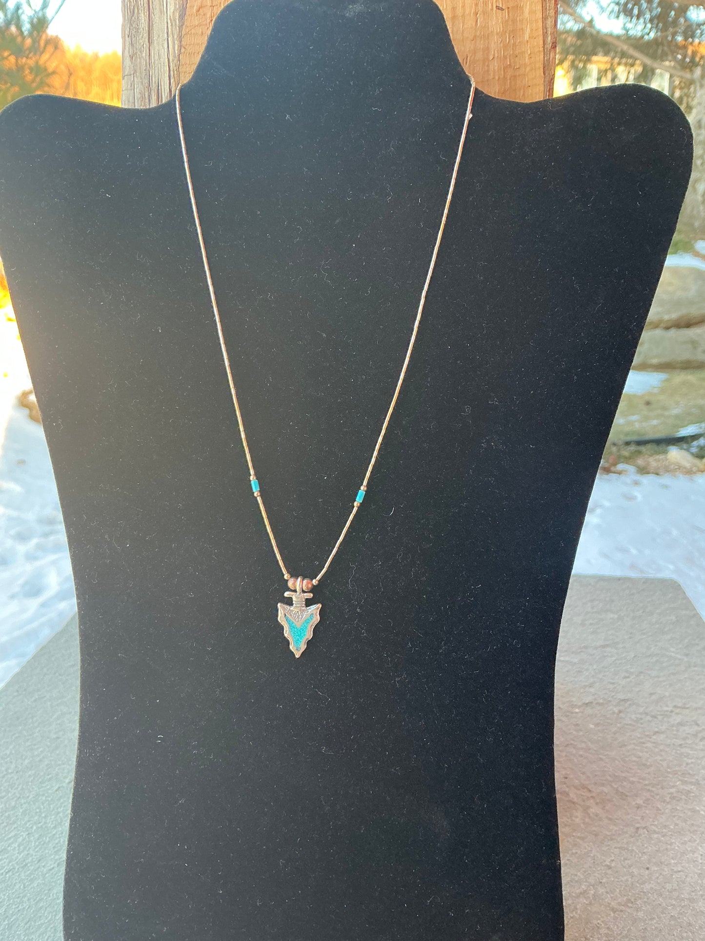 16 inch Sterling Silver Necklace with Turquoise Arrowhead Pendant