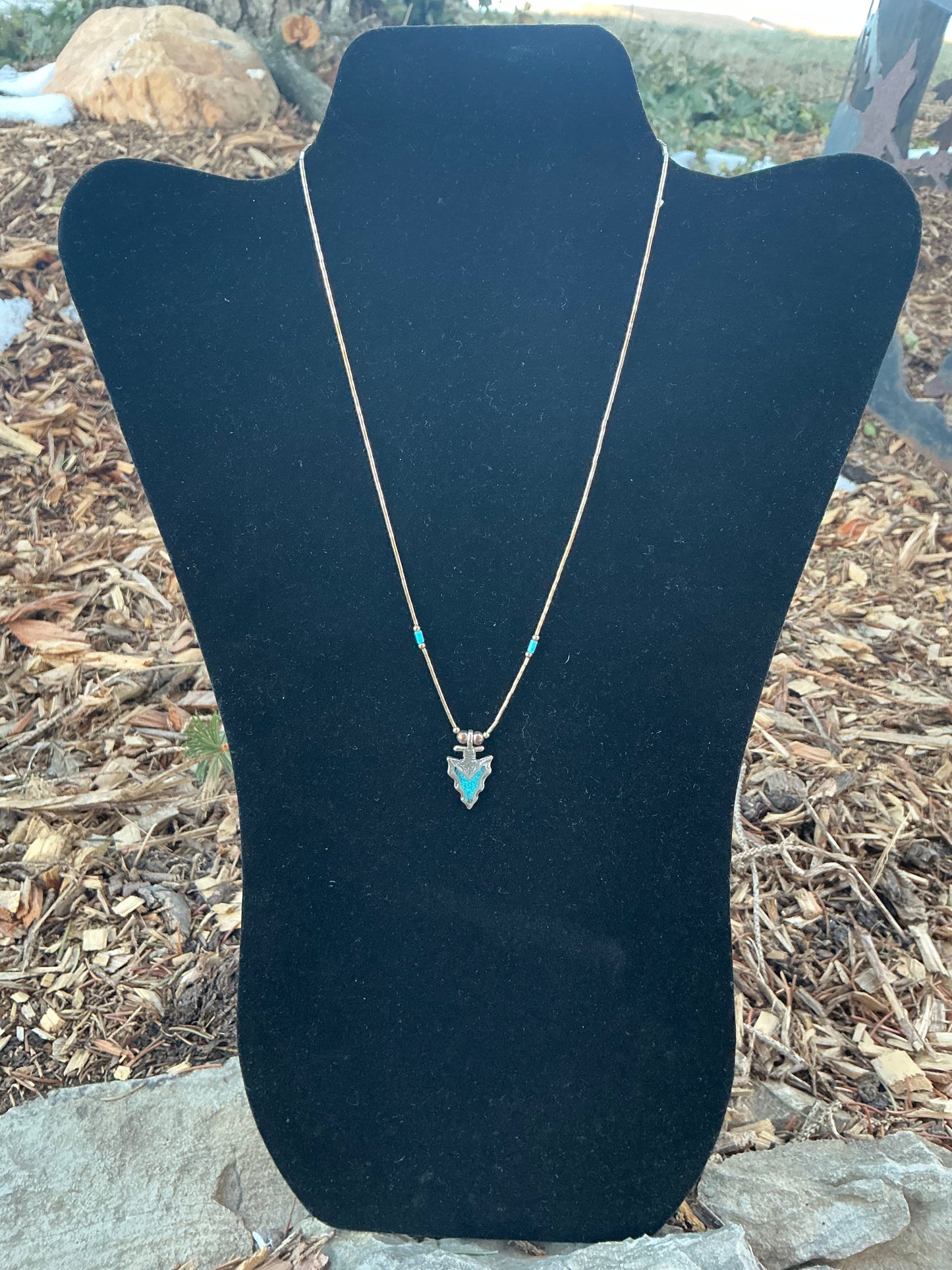 16 inch Sterling Silver Necklace with Turquoise Arrowhead Pendant