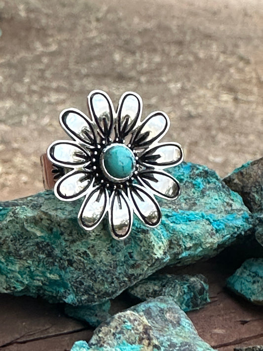 The Daisy Adjustable Turquoise and Sterling Silver Flower Ring