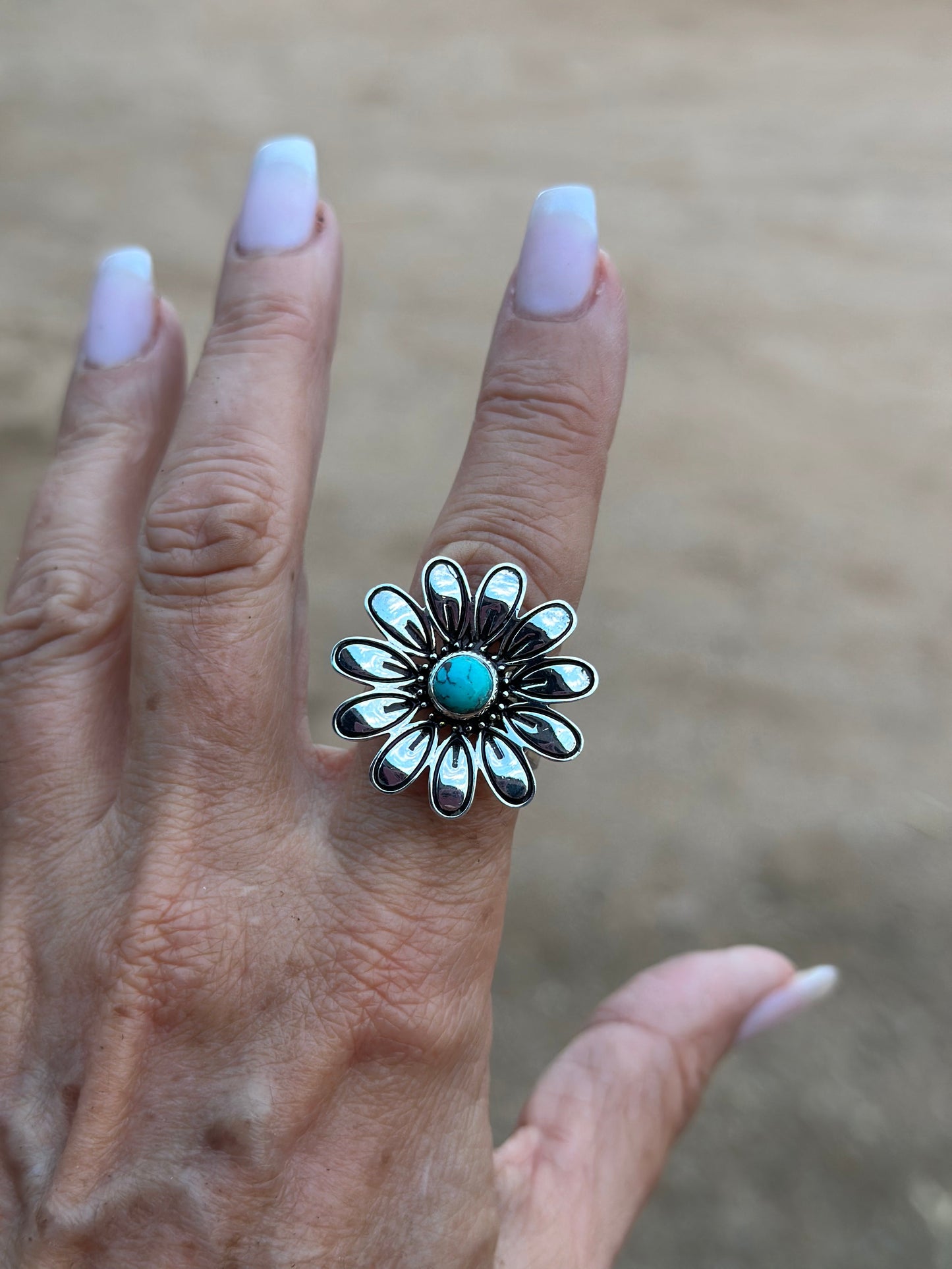 The Daisy Adjustable Turquoise and Sterling Silver Flower Ring