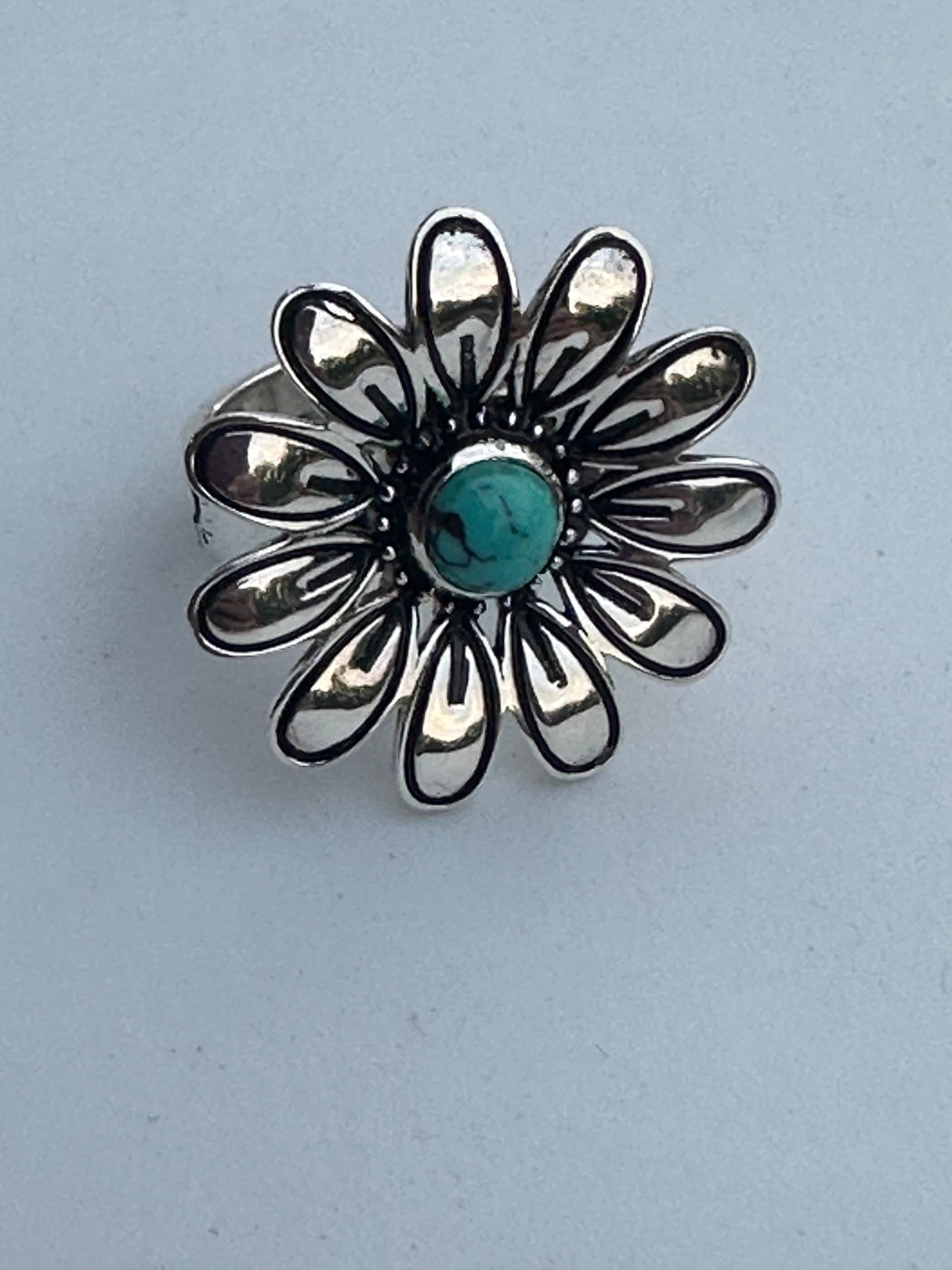 The Daisy Adjustable Turquoise and Sterling Silver Flower Ring