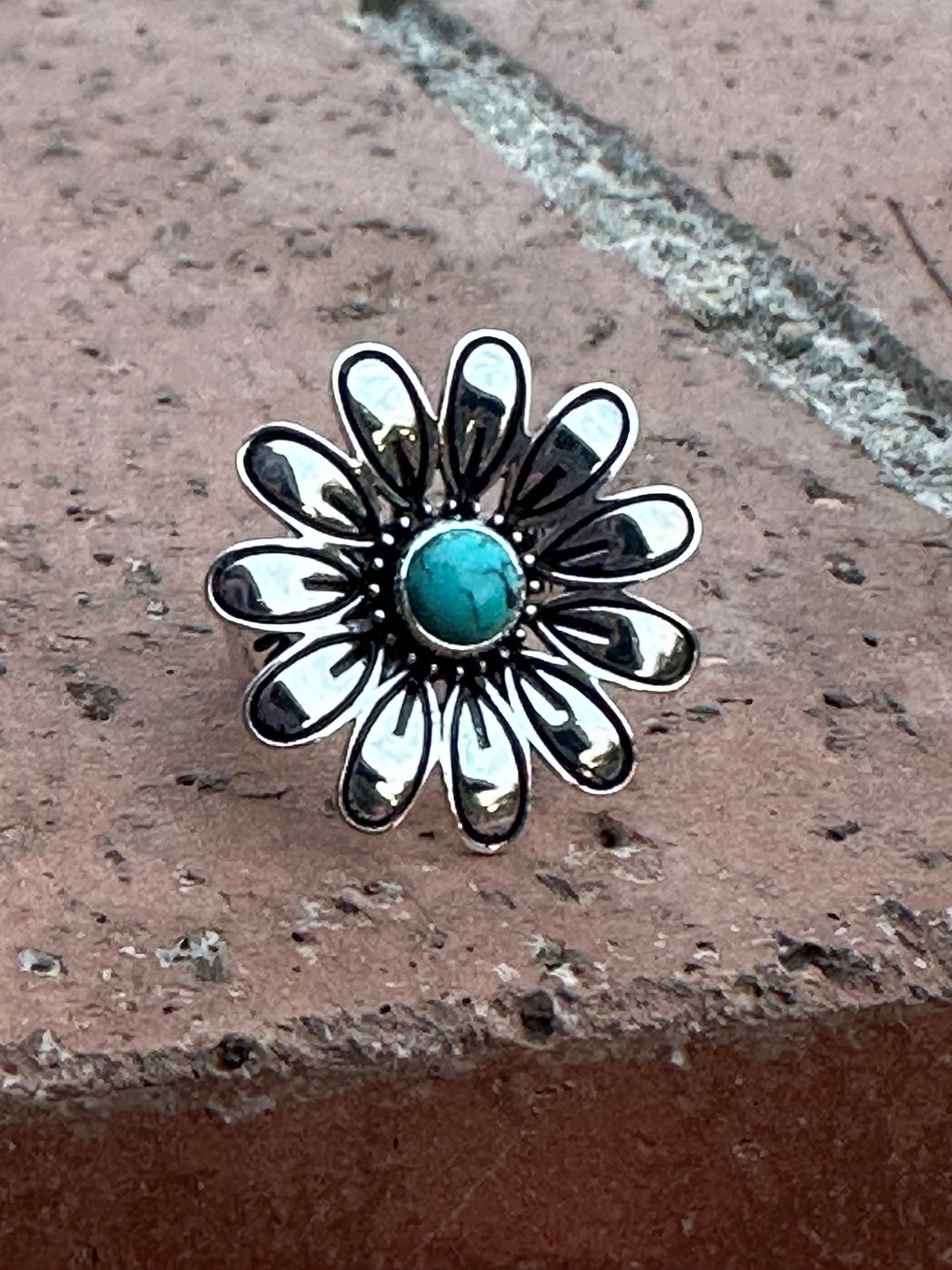 The Daisy Adjustable Turquoise and Sterling Silver Flower Ring