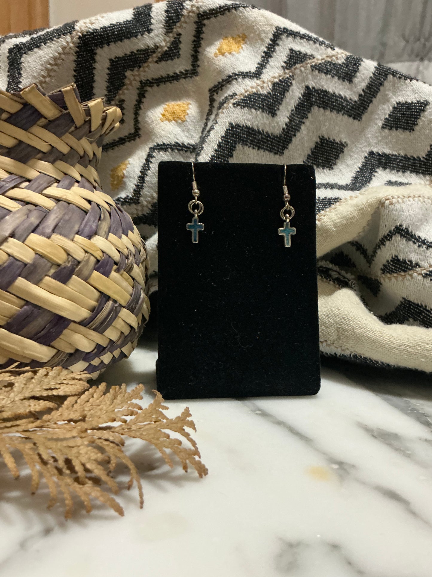 Sterling Silver with Turquoise Cross Hook Earrings