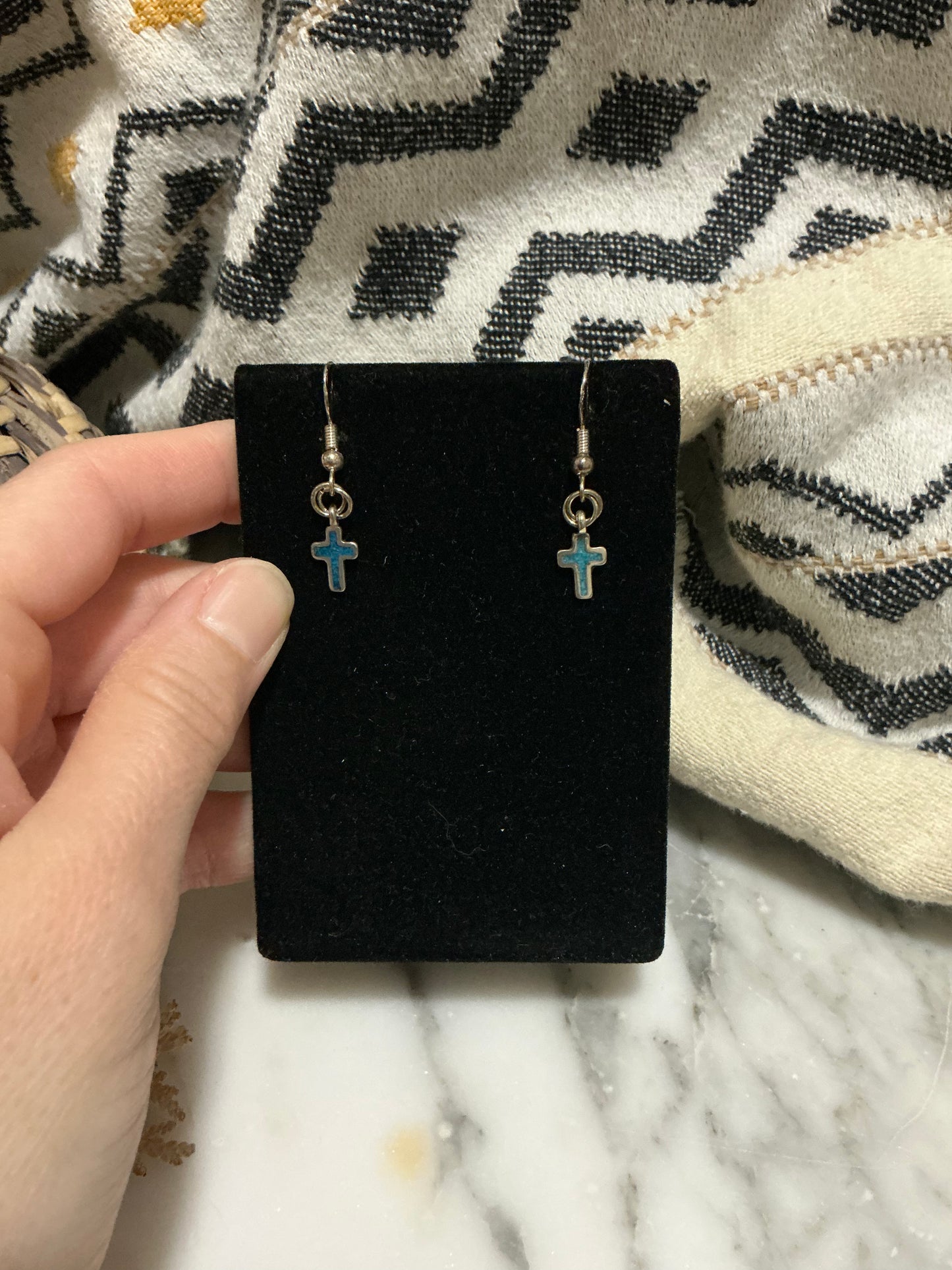 Sterling Silver with Turquoise Cross Hook Earrings