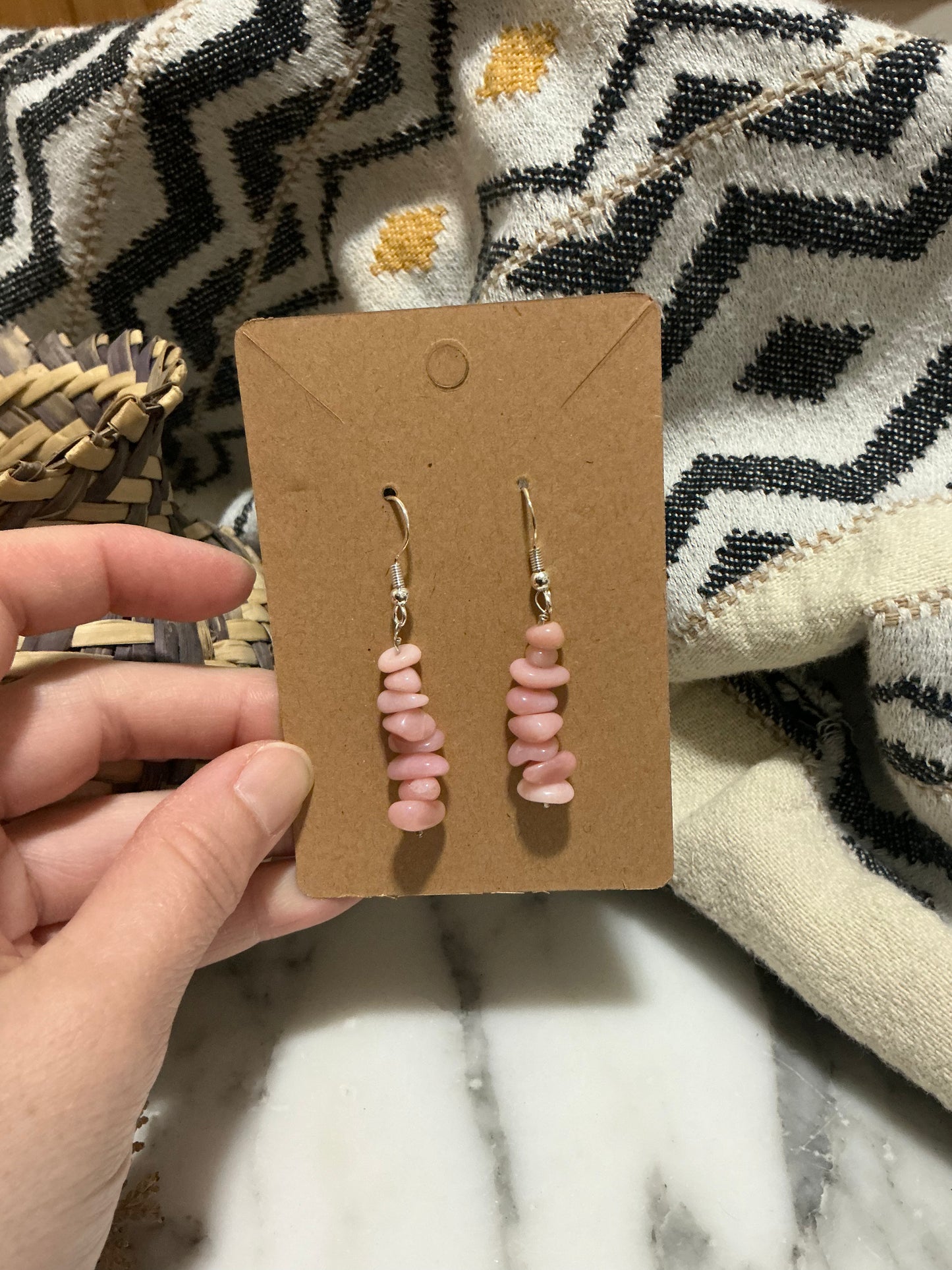 Stacked Rose Quartz Dangle Earrings with Sterling Silver Hooks