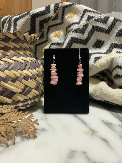 Stacked Rose Quartz Dangle Earrings with Sterling Silver Hooks