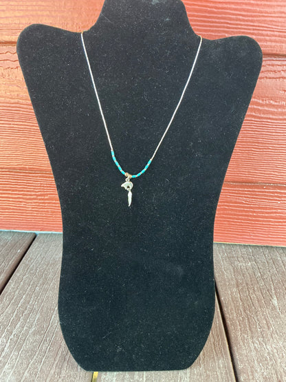 15 inch Sterling Silver Turquoise Necklace with Bear Pendant