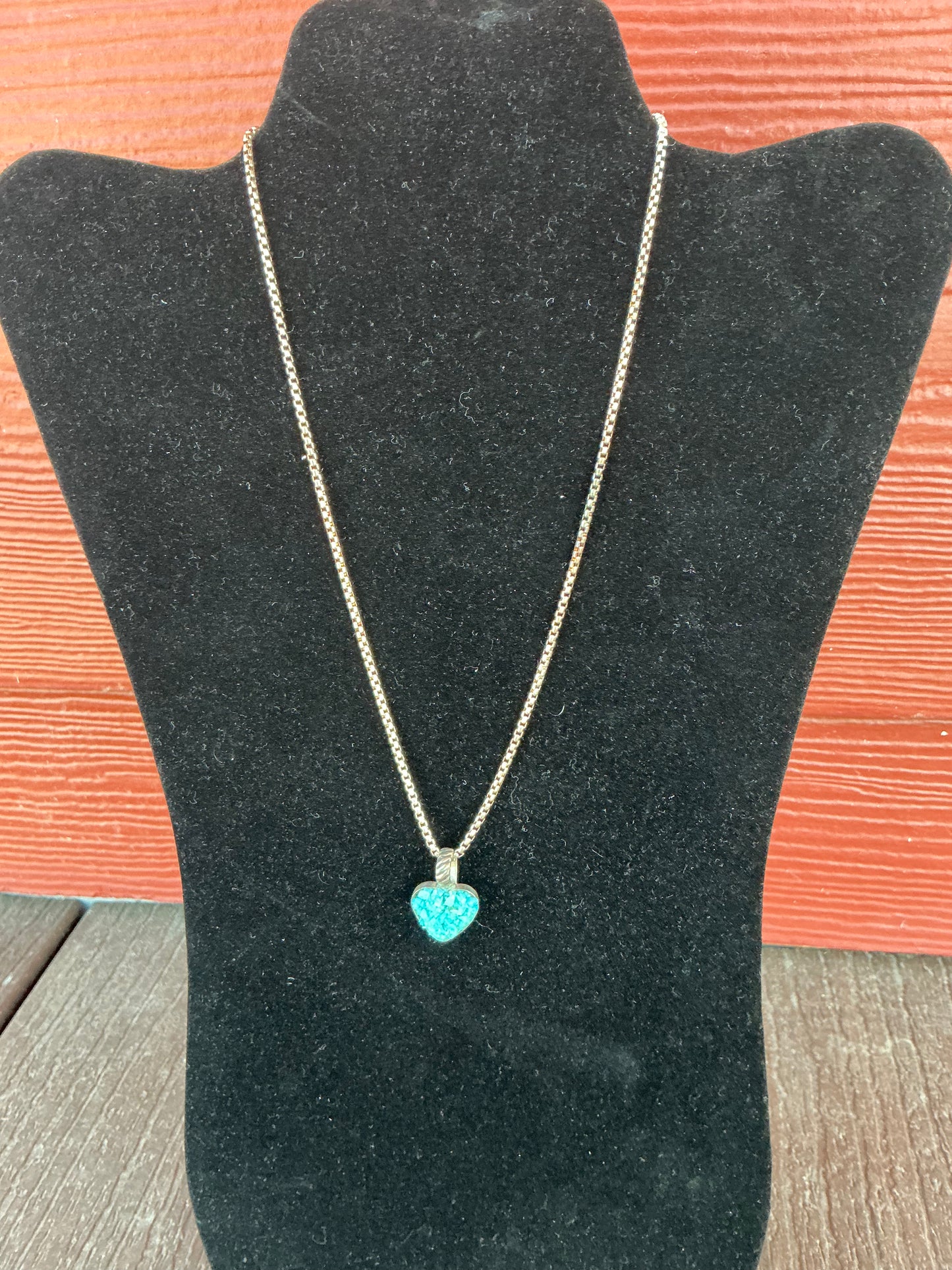 17 inch Sterling Silver Necklace with Crushed Turquoise Heart Pendant