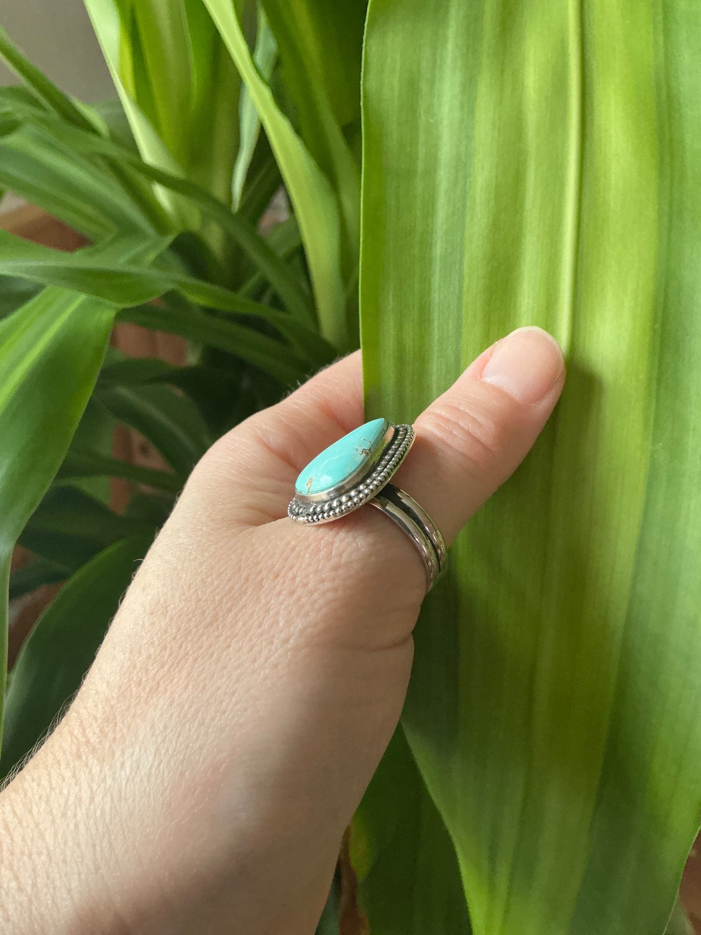 Sterling Silver Double Ring with Carico lake Turquoise