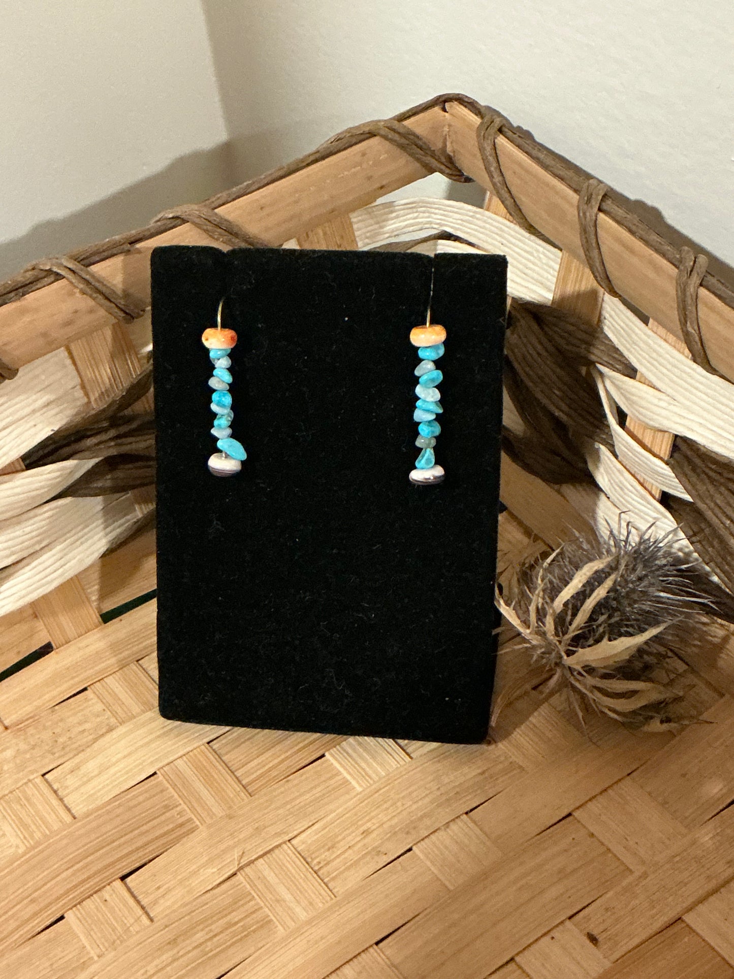 Stacked Turquoise and Wampum Hook earrings