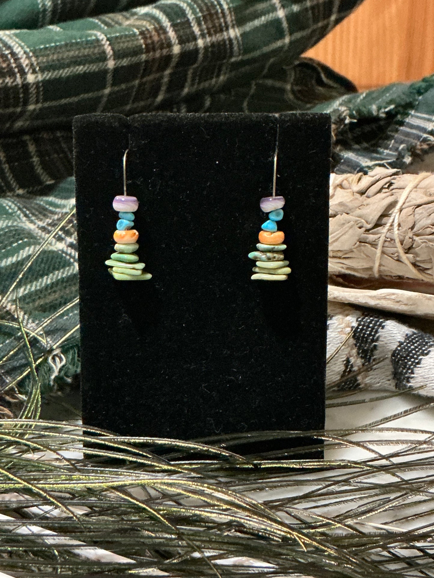 Sold out!! Stacked Patagonia, Wampum, and Turquoise hook earrings