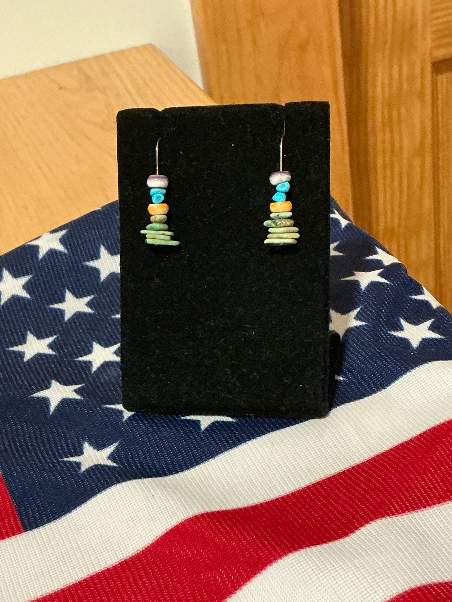 Sold out!! Stacked Patagonia, Wampum, and Turquoise hook earrings