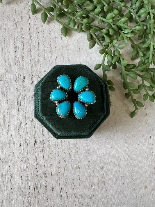 Nizhoni Handmade Turquoise & Sterling Silver Adjustable Flower Ring