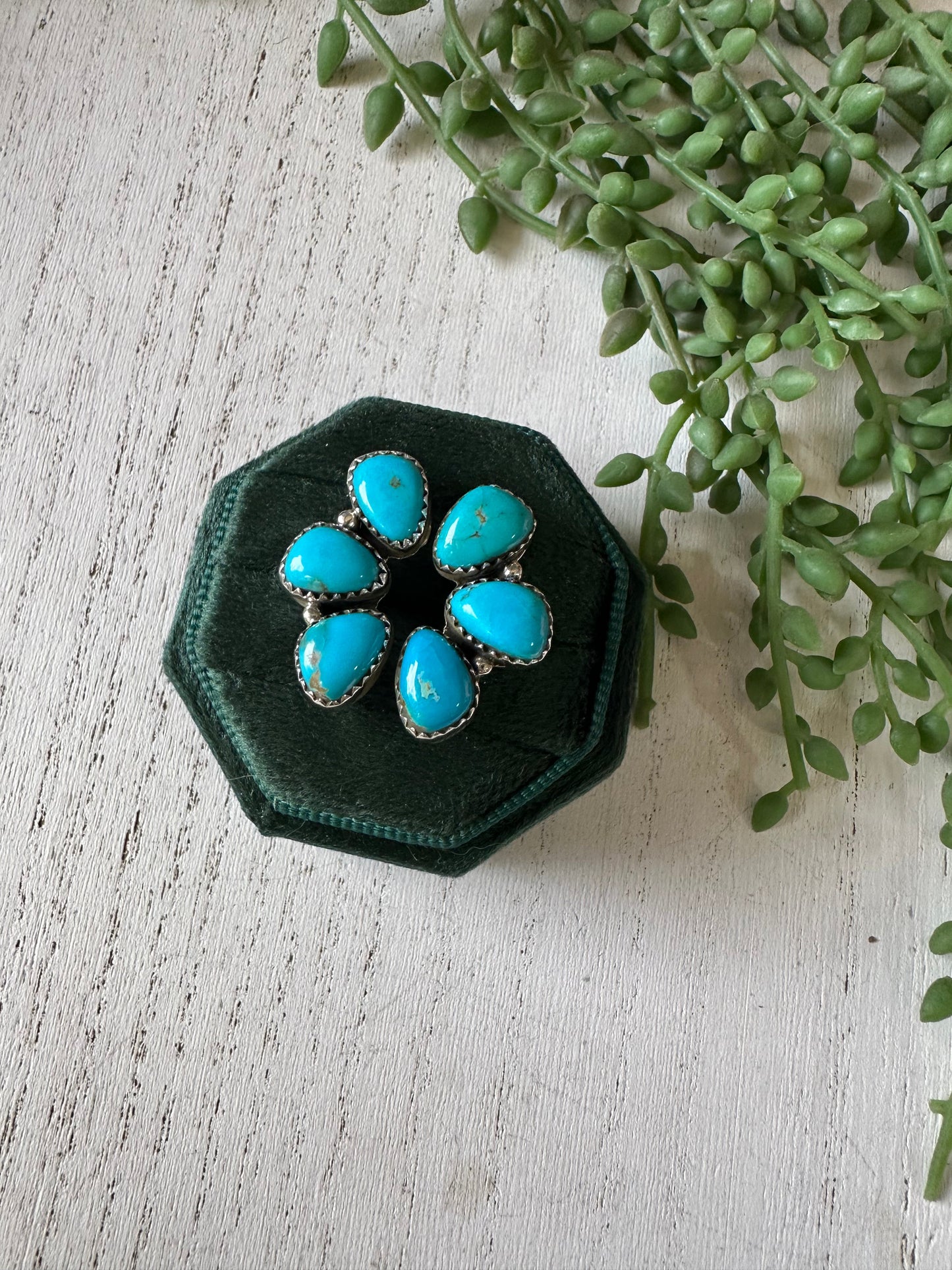 Nizhoni Handmade Turquoise & Sterling Silver Adjustable Flower Ring