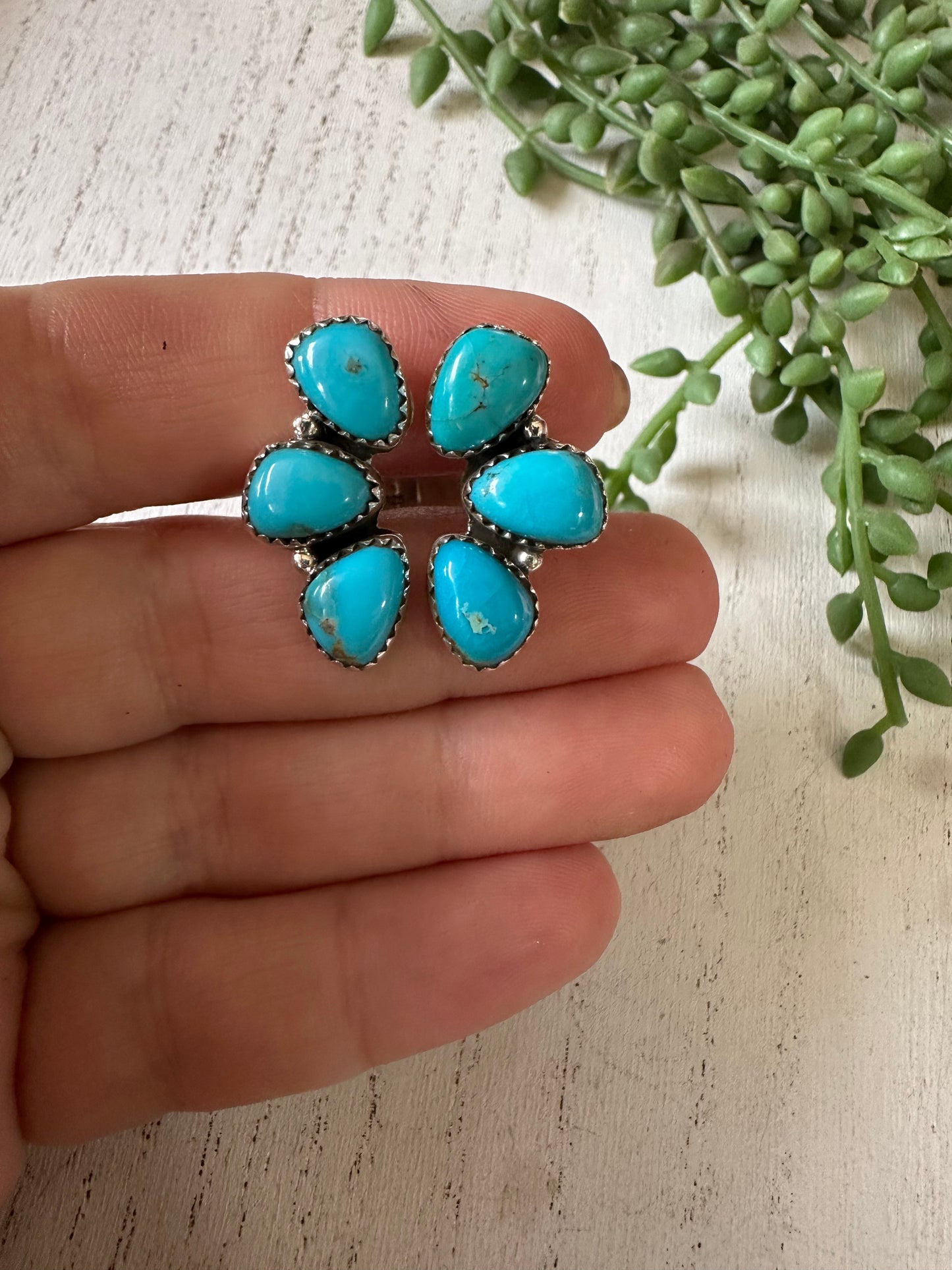 Nizhoni Handmade Turquoise & Sterling Silver Adjustable Flower Ring