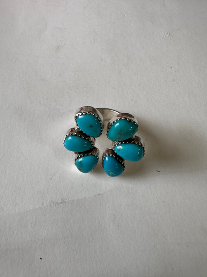 Nizhoni Handmade Turquoise & Sterling Silver Adjustable Flower Ring