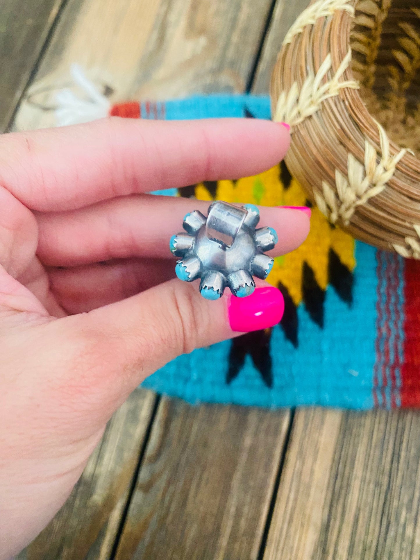 Handmade Sterling Silver and Turquoise Blossom Pendant