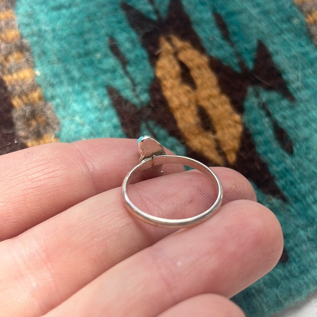 Navajo Single Stone Turquoise & Stamped Sterling Silver Ring