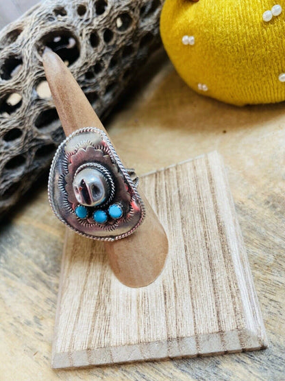 Navavjo Turquoise and Sterling Silver Cowboy Hat ring