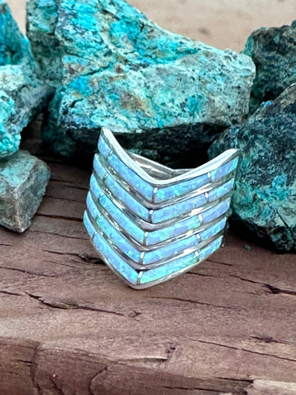 Zuni White Fire Opal 5 Row Rings