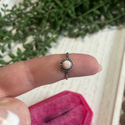 Dainty Beautiful Navajo Sterling Silver & Pink Conch Dot Ring