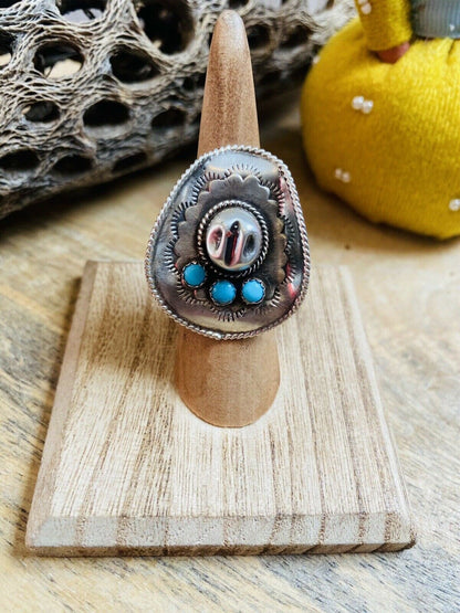 Navavjo Turquoise and Sterling Silver Cowboy Hat ring