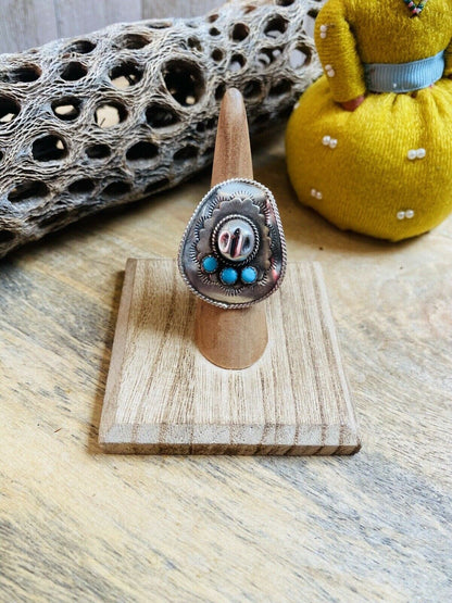 Navavjo Turquoise and Sterling Silver Cowboy Hat ring