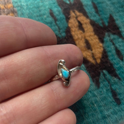 Navajo Single Stone Turquoise & Stamped Sterling Silver Ring