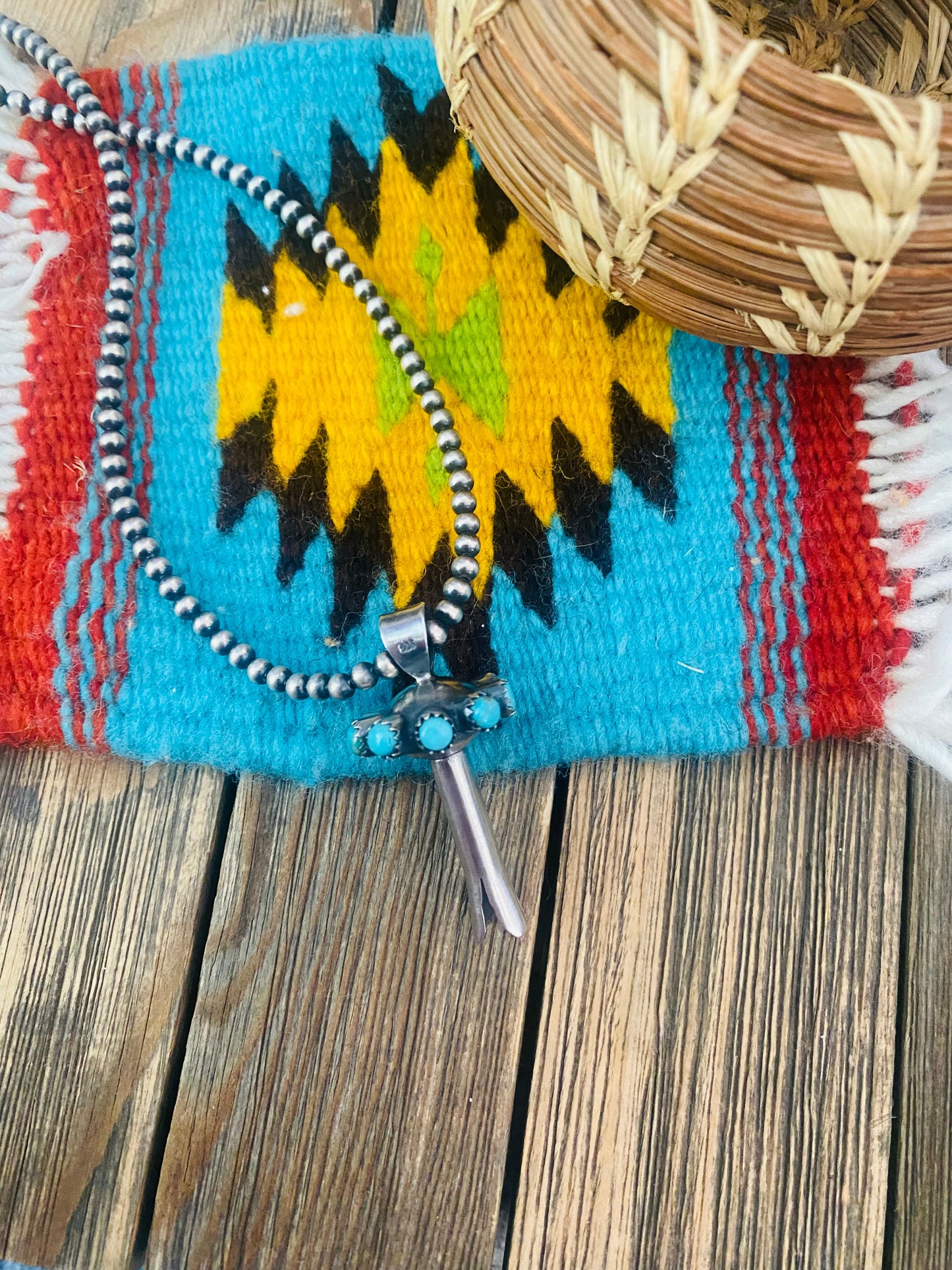 Handmade Sterling Silver and Turquoise Blossom Pendant