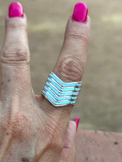 Zuni White Fire Opal 5 Row Rings