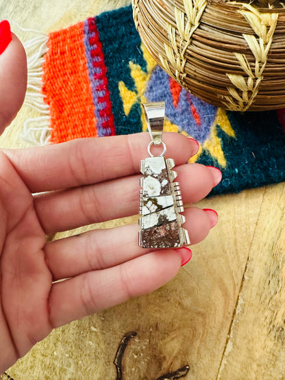 Navajo Sterling Silver & Wild Horse Inlay Pendant Signed