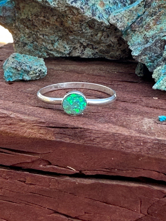 Zuni Sterling Silver & Green Opal Dot Ring
