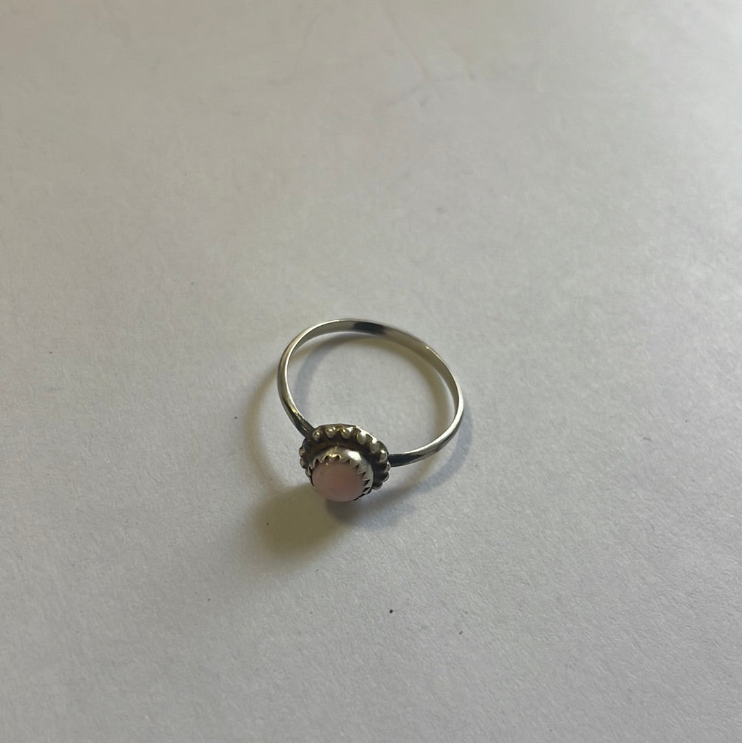 Dainty Beautiful Navajo Sterling Silver & Pink Conch Dot Ring
