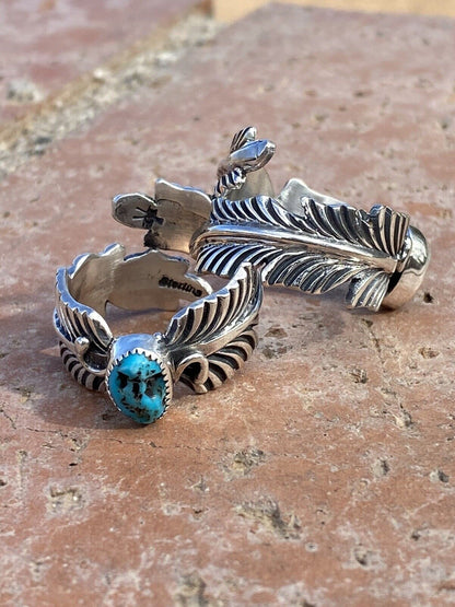 Gorgeous Navajo Feather Turquoise And Sterling Silver Adjustable Ring