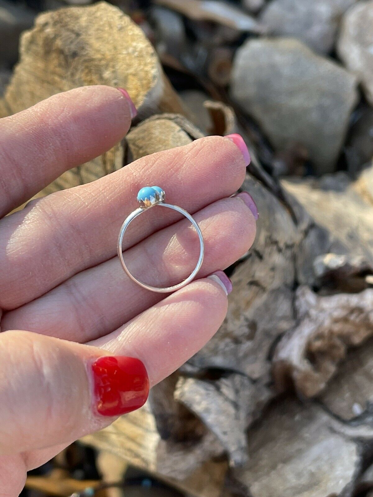 Navajo Turquoise Double Stone & Sterling Silver Adjustable Ring