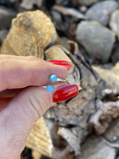 Navajo Turquoise Double Stone & Sterling Silver Adjustable Ring