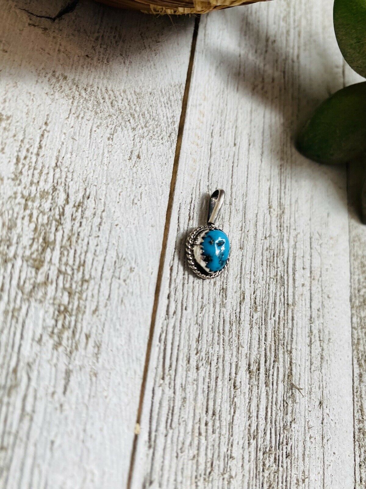 Navajo Handmade Kingman Turquoise & Sterling Silver Mini Pendant