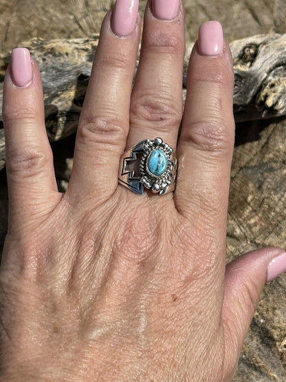 Gorgeous Navajo Turquoise And Sterling Silver Adjustable Ring