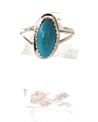 Delicate Navajo Turquoise & Stamped Sterling Silver Ring