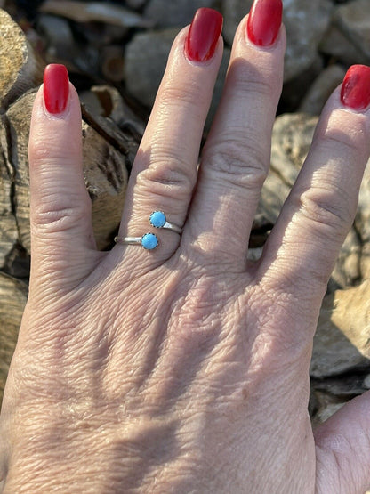 Navajo Turquoise Double Stone & Sterling Silver Adjustable Ring