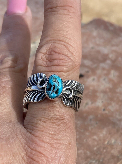 Gorgeous Navajo Feather Turquoise And Sterling Silver Adjustable Ring