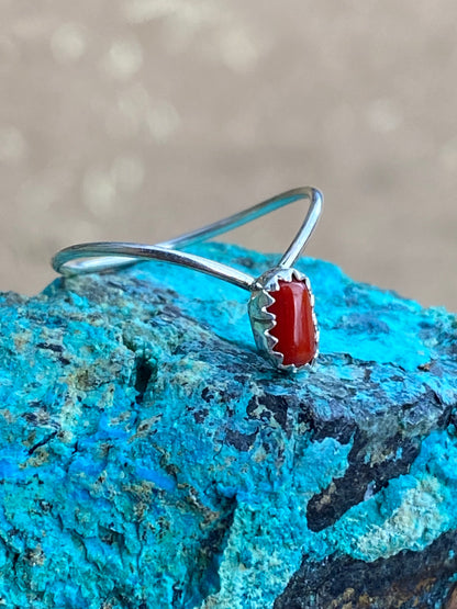 Navajo Natural Coral & Sterling Silver V Ring