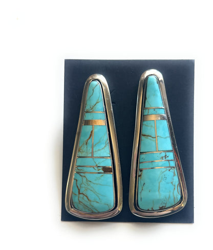 Number 8 Turquoise Inlay & Sterling Silver Triangle Post Earrings